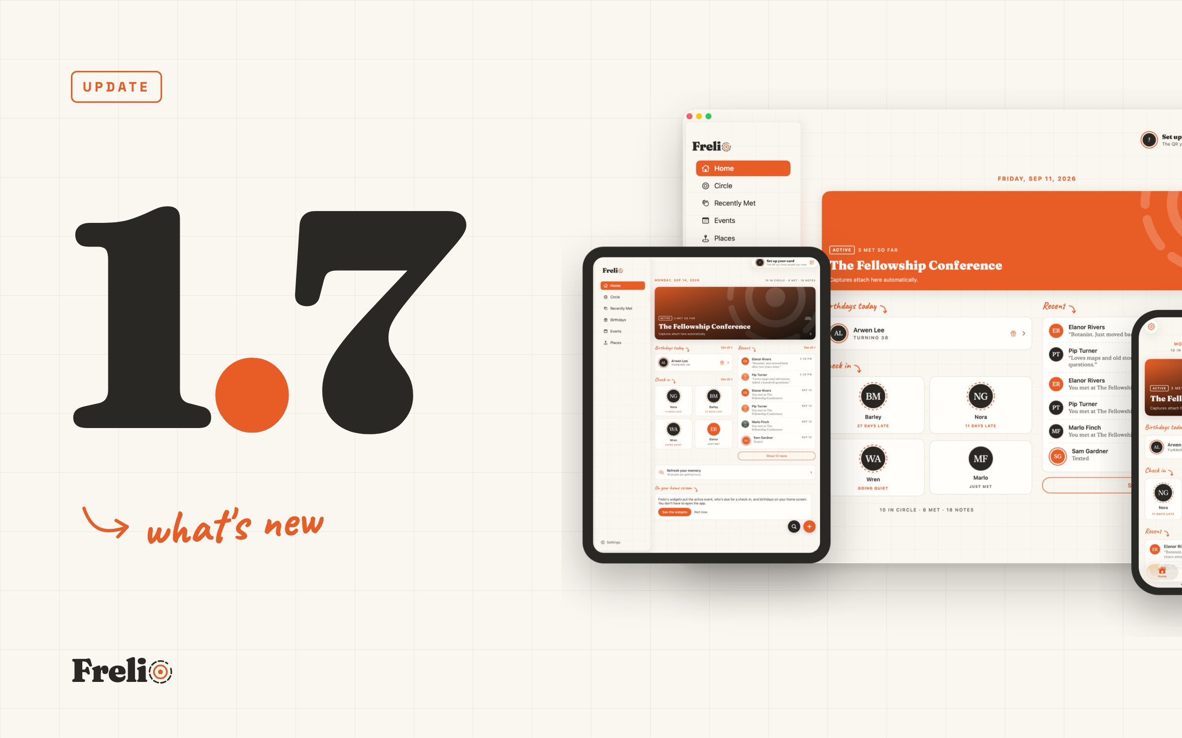 Frelio 1.7: what's new, shown on Mac, iPad and iPhone