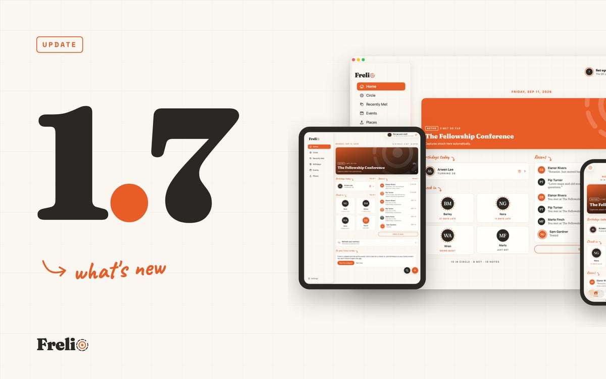 Frelio 1.7: what's new, shown on Mac, iPad and iPhone