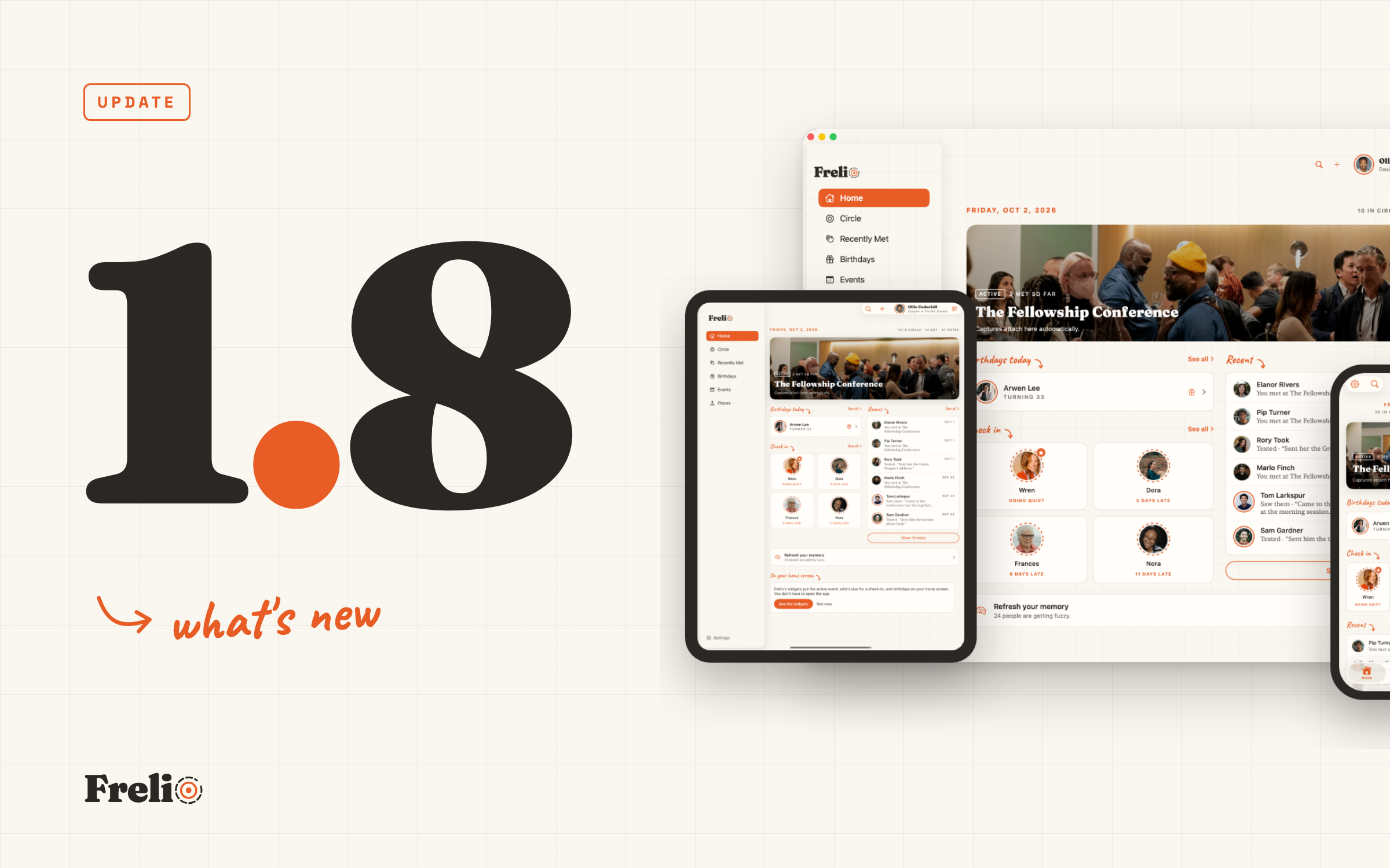 Frelio 1.8: what's new, shown on Mac, iPad and iPhone