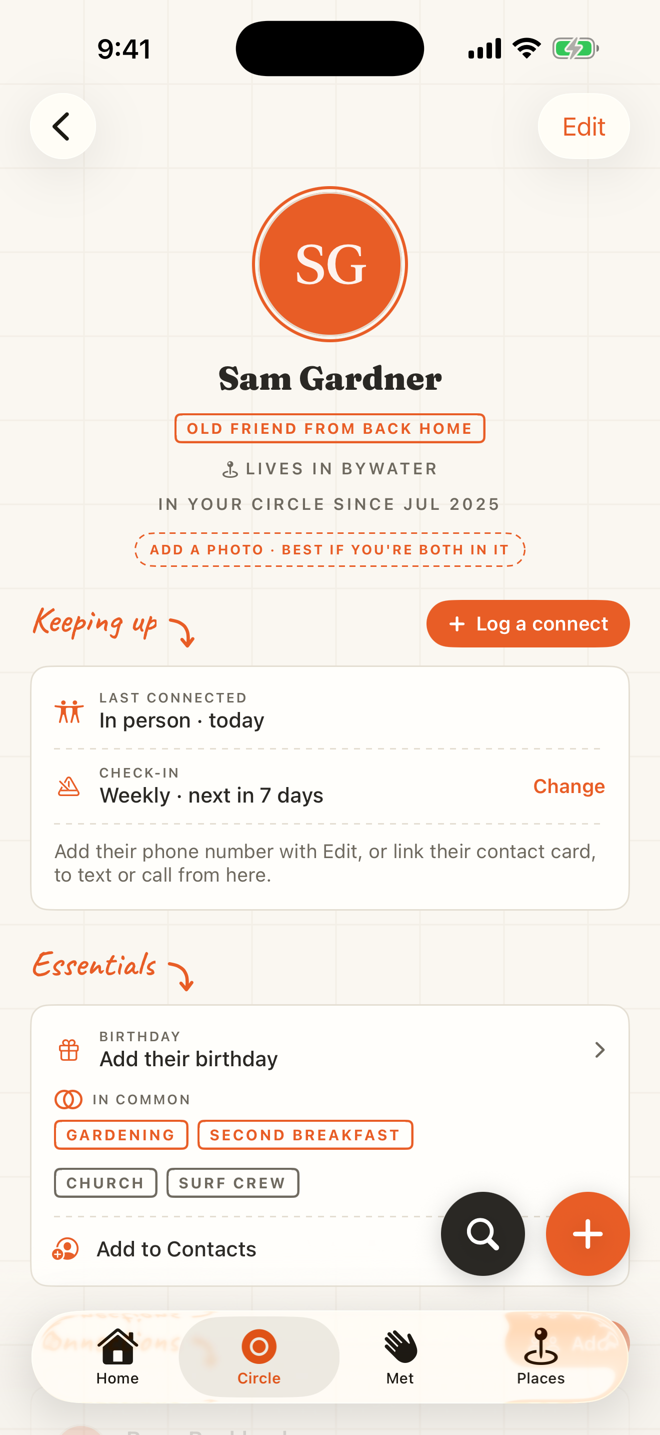 Logging a connect in Frelio: how you connected, when, and what stuck